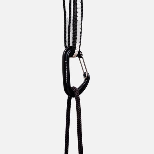 Carabiner clipped to the sling, with cord running down to a training tool