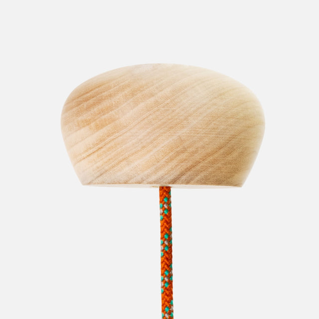 Wood Talon Ball with orange and teal cord threaded through